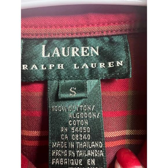 Lauren Ralph Lauren Red Olive Plaid Long Sleeve Button Front Small - Picture 3 of 11